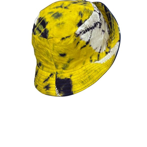 Reversible Tie-Dye Bucket Hat In Blue & Yellow Cotton - Picture 8 of 8